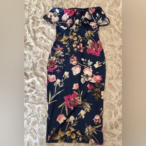 ASOS Strapless Floral Dress in Navy and Pink